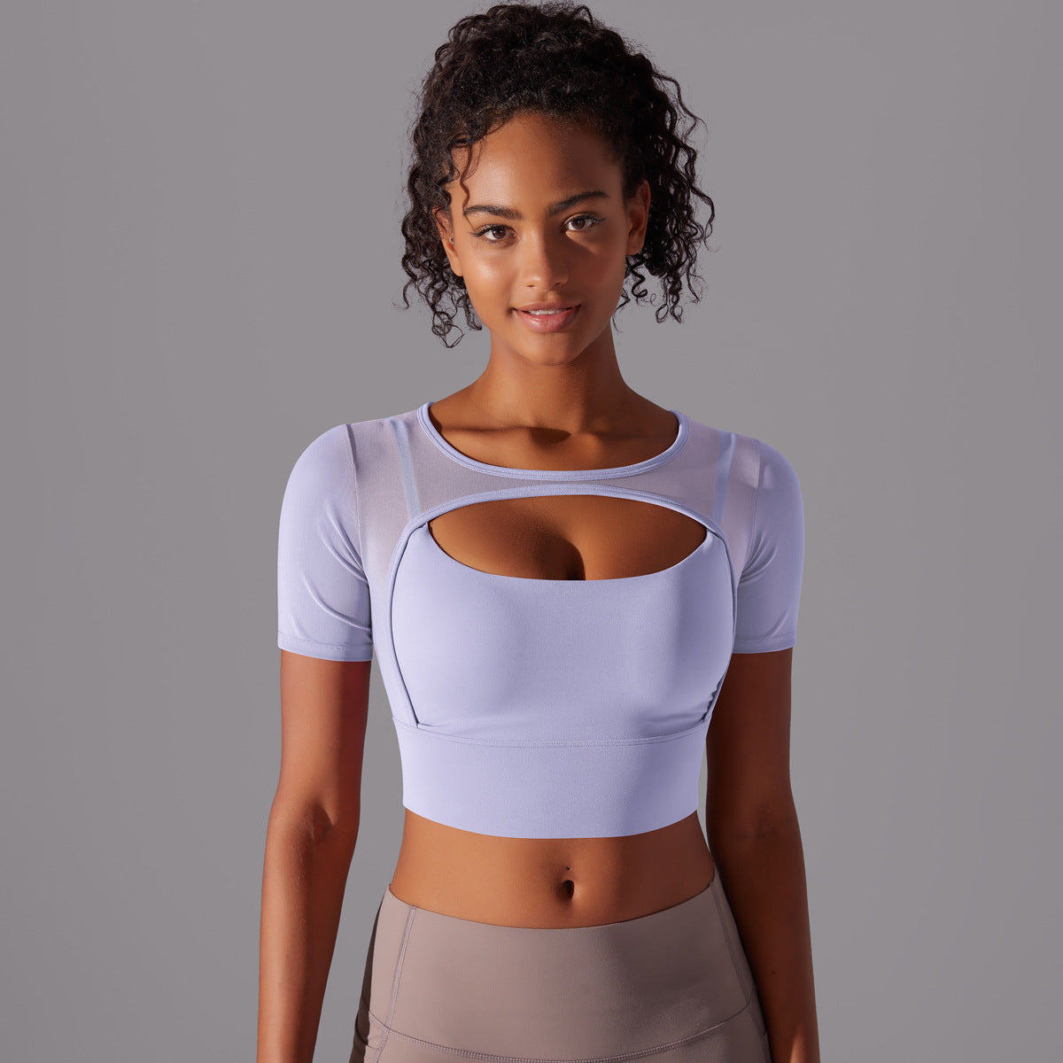 Mesh Short Sleeve Push Up Bra Yoga Top - Conway Lifestyle