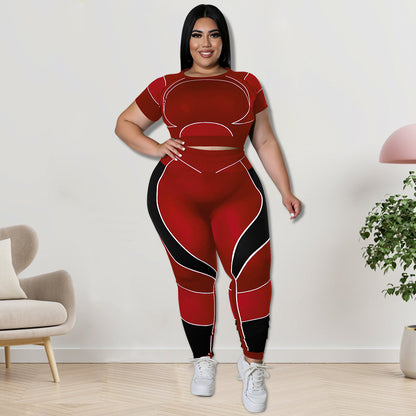Two Tone Plus Size Yoga 2-Piece Set 