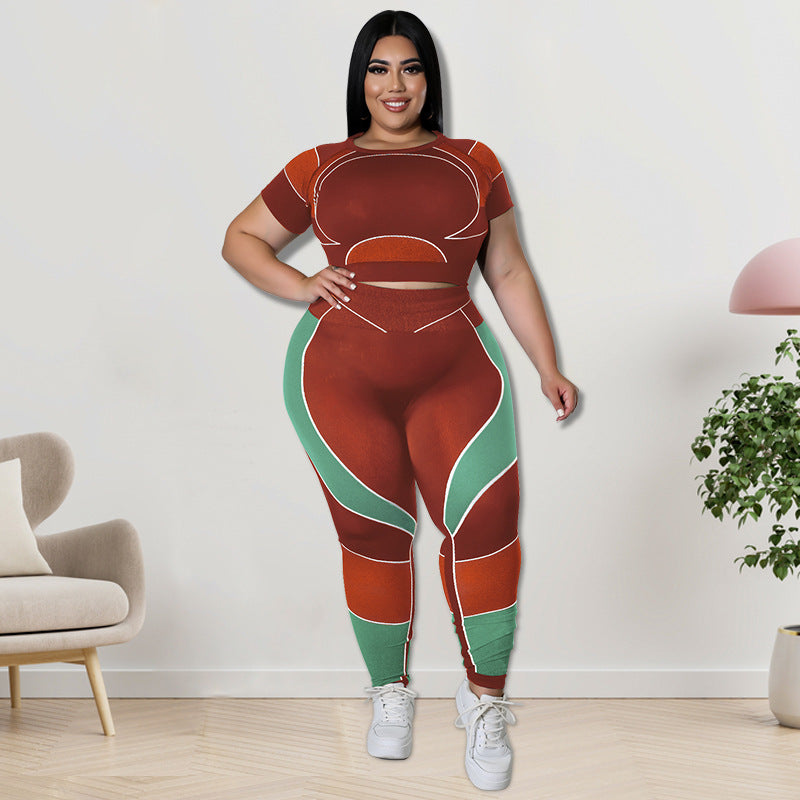 Two Tone Plus Size Yoga 2-Piece Set 