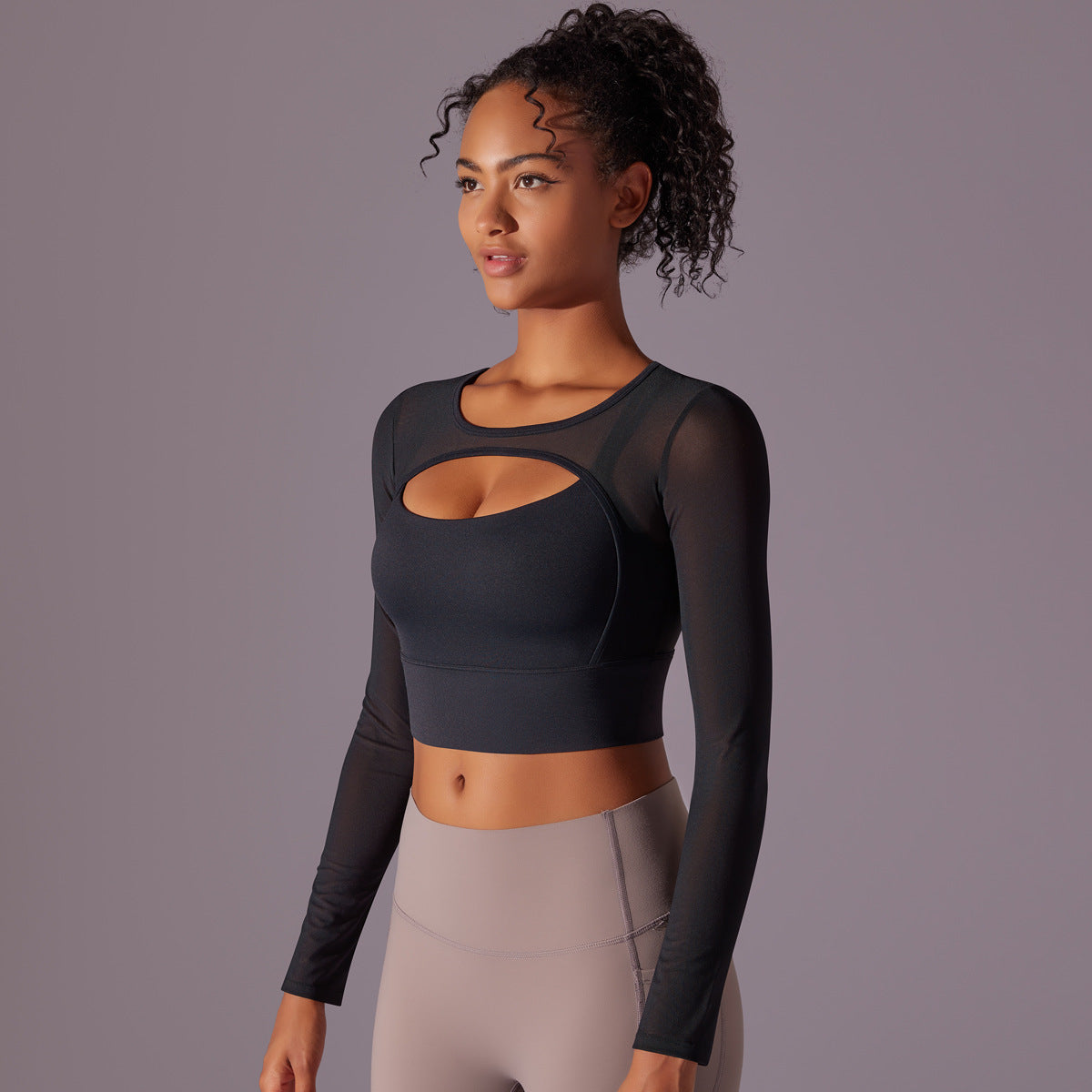 Sexy Mesh Long Sleeve Cut Out Sports Bra - Conway Lifestyle